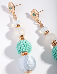 Gold Multi Textured Blue Bead Drop Earrings - link has visual effect only