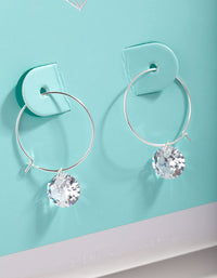 Sterling Silver Cubic Zirconia Dangle Fine Hoop Earrings - link has visual effect only