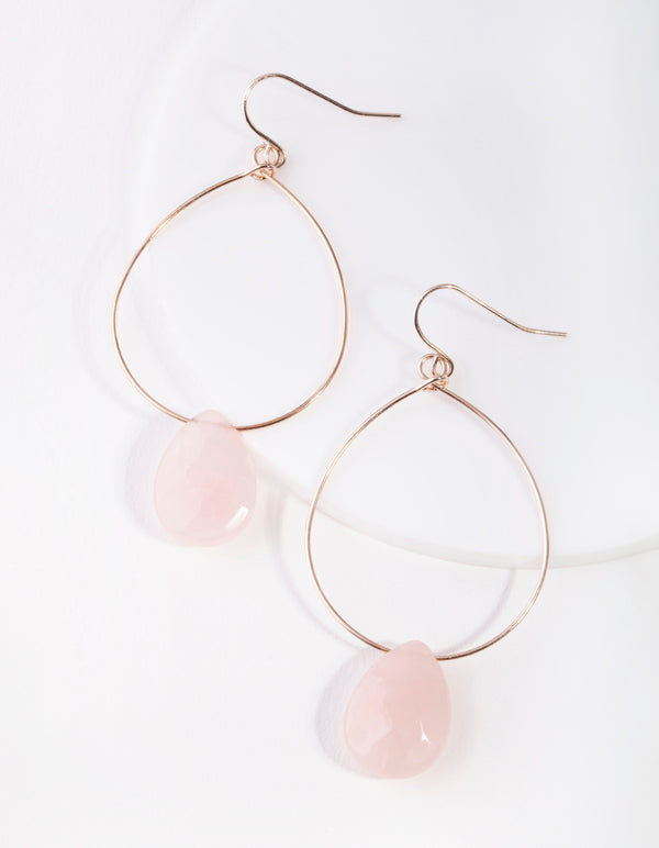 Rose Gold Rose Quartz Teardrop Stone Earrings