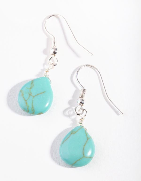 Silver Green Turquoise Teardrop Earrings