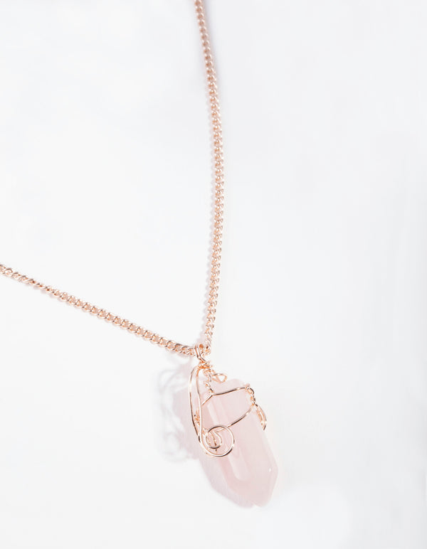 Rose Gold Curled Rose Quartz Stone Necklace