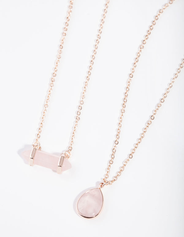 Rose Gold Double Layered Rose Quartz Necklace