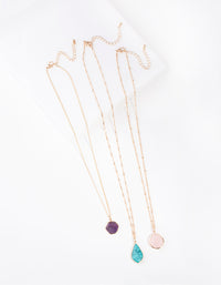 Gold Rose Quartz, Amethyst, Turquoise Necklace Stack - link has visual effect only