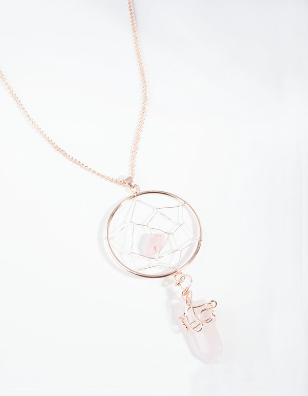 Rose Gold Rose Quartz Dreamcatcher Necklace