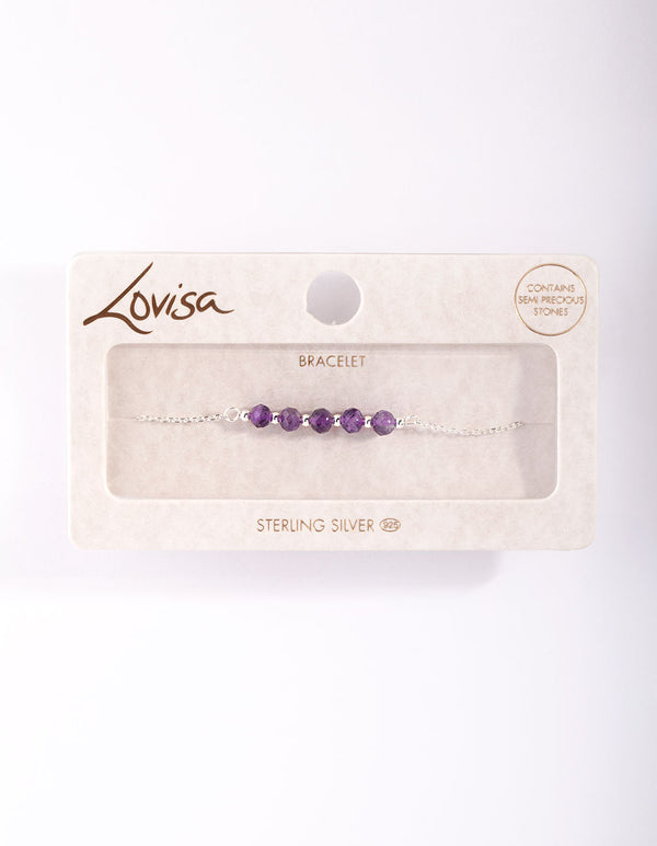 Sterling Silver Amethyst Faceted Bead Bracelet