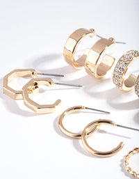 Gold Textured & Diamante Hoop Earring 6-Pack - link has visual effect only