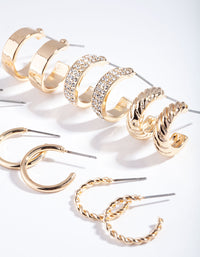 Gold Textured & Diamante Hoop Earring 6-Pack - link has visual effect only