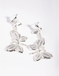 Silver Glitter Butterfly Drop Earrings - link has visual effect only