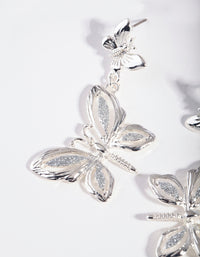 Silver Glitter Butterfly Drop Earrings - link has visual effect only