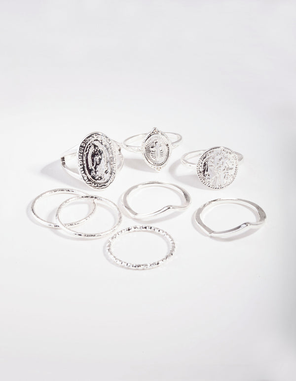 Silver Multi Coin Ring Stack