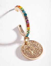 Gold Rainbow Diamante Circle Charm Earrings - link has visual effect only