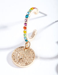 Gold Rainbow Diamante Circle Charm Earrings - link has visual effect only