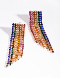 Gold Rainbow Diamante Fringe Statement Earrings - link has visual effect only