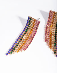 Gold Rainbow Diamante Fringe Statement Earrings - link has visual effect only