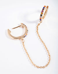 Gold Rainbow Diamante Chain Huggie Earrings - link has visual effect only