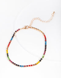 Gold Rainbow Diamante Single Row Anklet - link has visual effect only