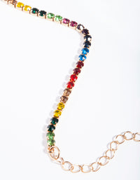 Gold Rainbow Diamante Single Row Anklet - link has visual effect only