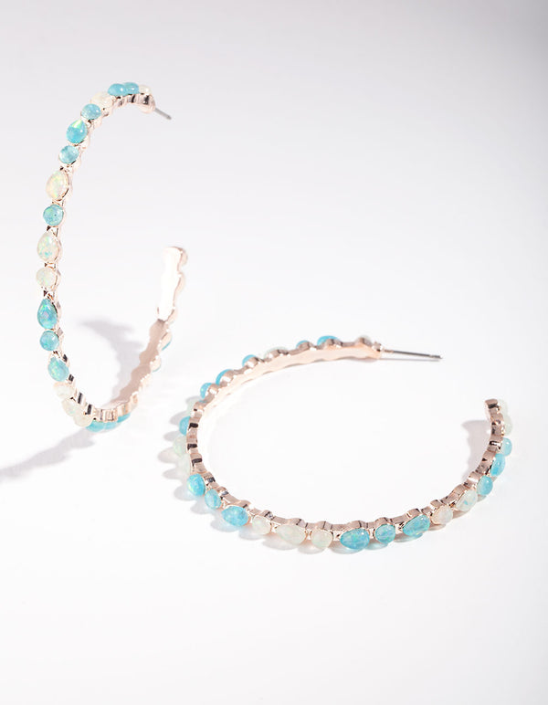 Rose Gold Blue Stone Hoop Earrings