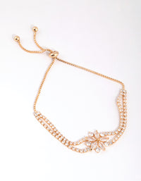 Gold Cubic Zirconia Cupchain Flower Toggle Bracelet - link has visual effect only