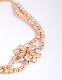 Gold Cubic Zirconia Cupchain Flower Toggle Bracelet - link has visual effect only