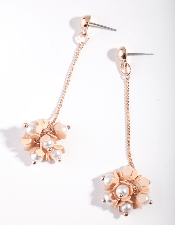 Rose Gold Pink Small Cluster Flower Drop Earrings