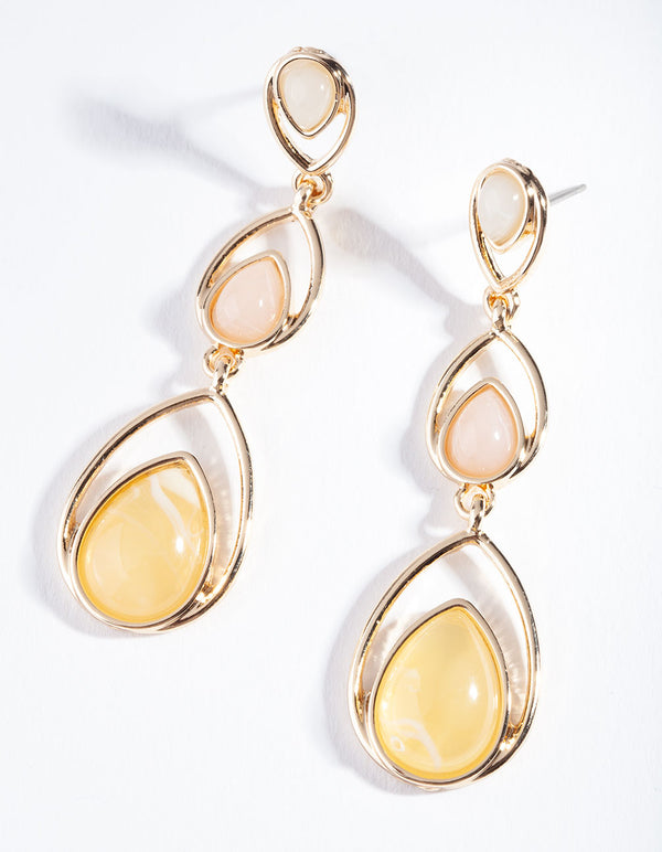 Gold Neutral Pink Teardrop Double Earrings