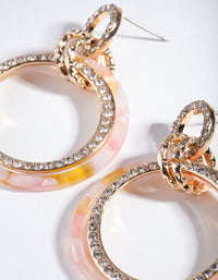 Gold Pink Diamante Acrylic Loop Earrings - link has visual effect only