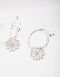 Silver Dainty Flower Charm Hoop Earrings - link has visual effect only