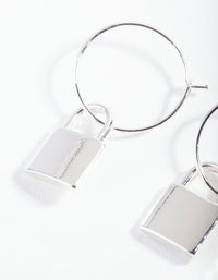 Silver Padlock Fine Hoop Earrings - link has visual effect only