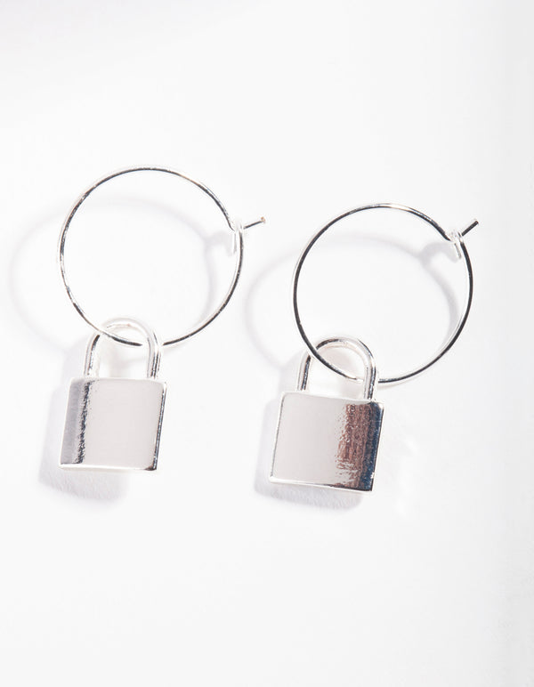 Silver Padlock Fine Hoop Earrings