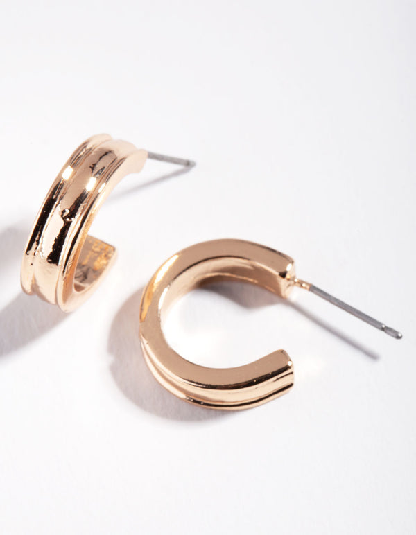 Gold Thick Centred Mini Hoop Earrings