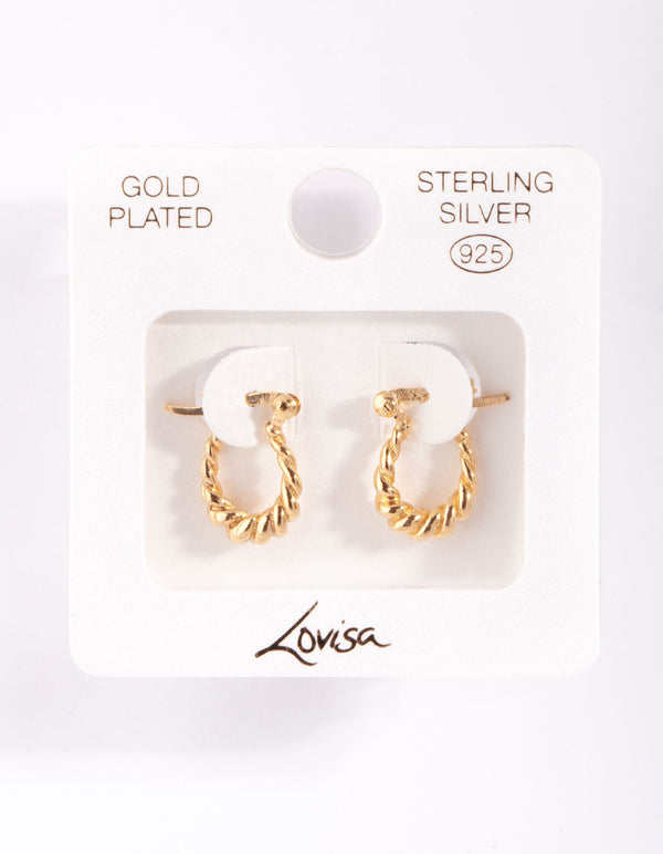 Gold Plated Sterling Silver Mini Twist Creole Hoop Earrings