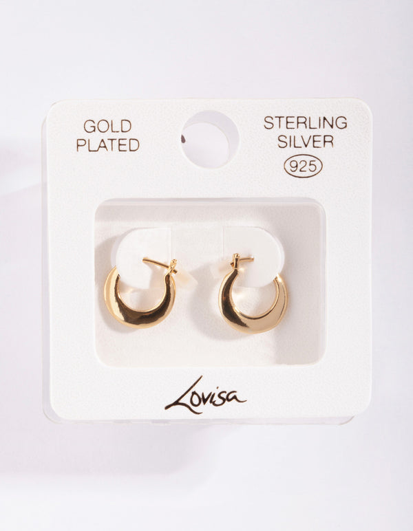 Gold Plated Sterling Silver Sleek Wide Creole Hoop Earrings