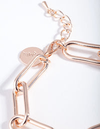 Rose Gold Rectangle Chain Link Bracelet - link has visual effect only