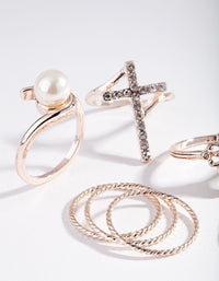 Rose Gold Cross & Pearl Ring 7-Pack - link has visual effect only