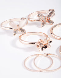 Rose Gold Butterfly & Flower 7-Pack Rings - link has visual effect only