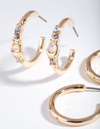 Gold Large Hoop Cratered Stone Earring Pack - link has visual effect only