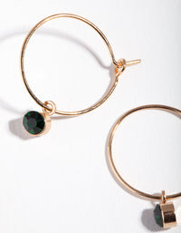 Gold Green Stone Fine Hoop Earrings - link has visual effect only