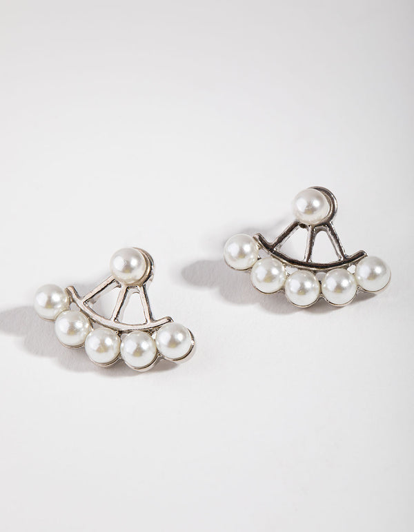 Rhodium Pearl Jacket Earrings