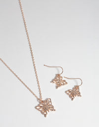 Rose Gold Butterfly Earring & Necklace Set - link has visual effect only