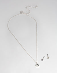 Silver Floating Stone Earring & Necklace Set - link has visual effect only