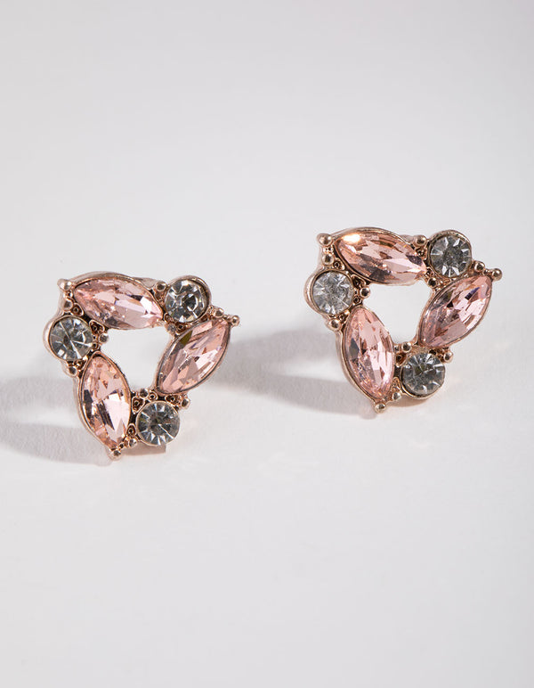 Rose Gold Mini Diamante Triangle Stud Earrings