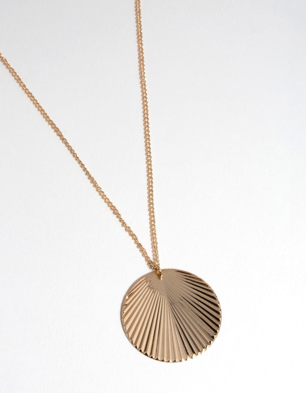 Gold Textured Coin Drop Necklace