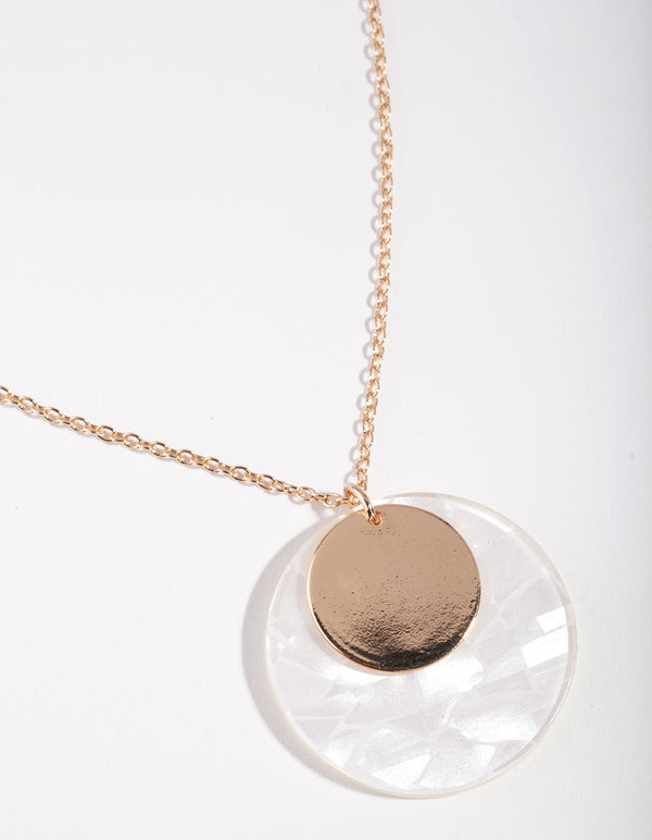 Gold Double Disc Drop Necklace