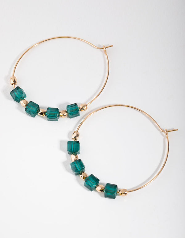 Gold Parted Bead Hoop Earrings