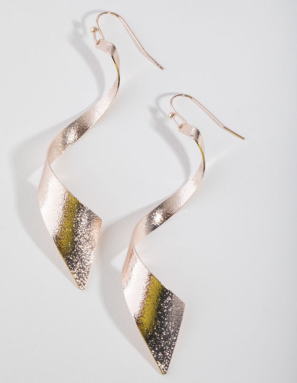 Rose Gold Textured Twist Drop Earrings