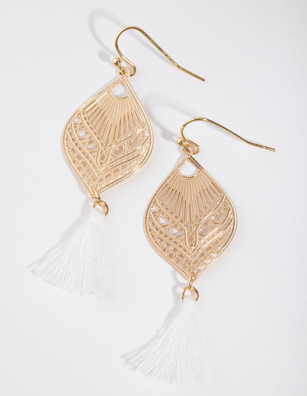 Gold Detailed Tassel Drop Earrings