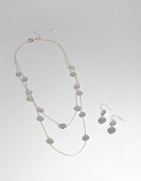 Silver Textured Layer Earring & Necklace Set - link has visual effect only