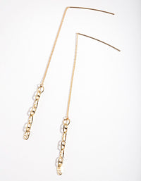 Gold Plated Square Link Thread Through Earrings - link has visual effect only