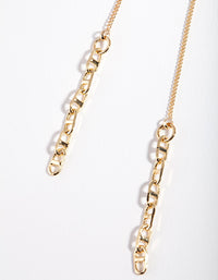 Gold Plated Square Link Thread Through Earrings - link has visual effect only